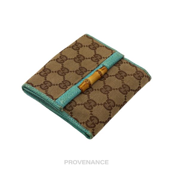 🔴 Gucci Bamboo Trifold Wallet - GG Canvas Turquoise - Picture 4 of 10